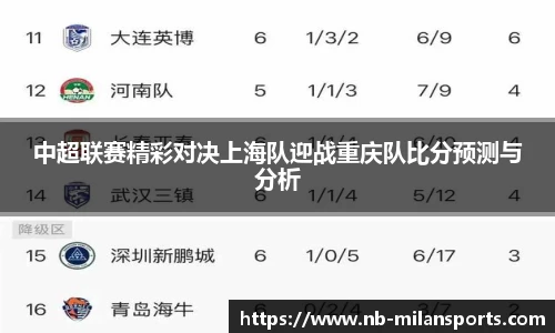中超联赛精彩对决上海队迎战重庆队比分预测与分析